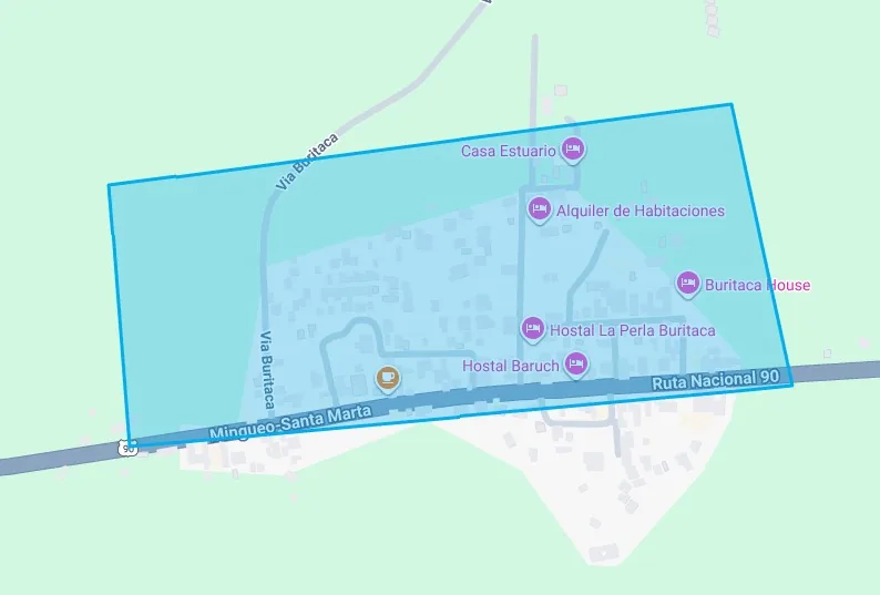 Captura de mapa de referencia del área atendida en Buritaca