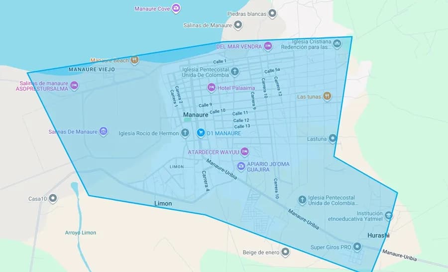Captura de mapa de referencia del área atendida en Manaure