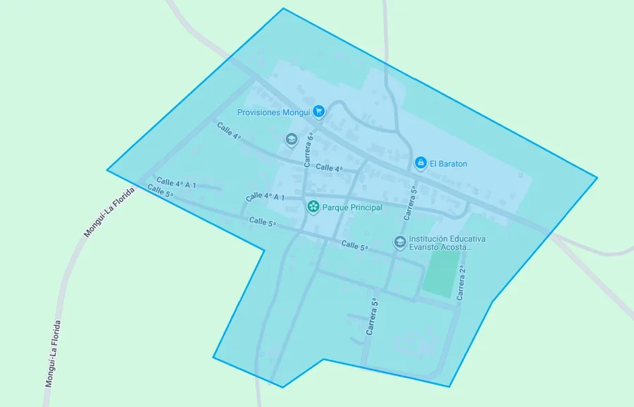 Captura de mapa de referencia del área atendida en Monguí
