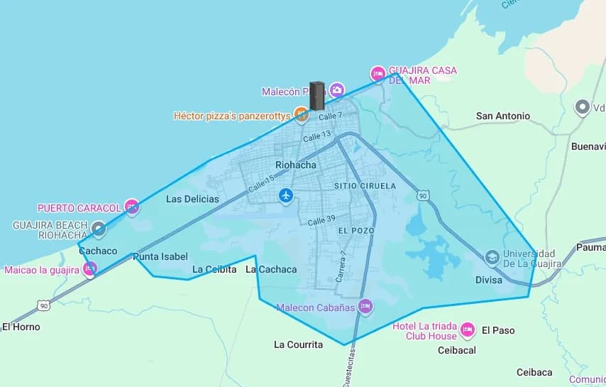 Captura de mapa de referencia del área atendida en Riohacha