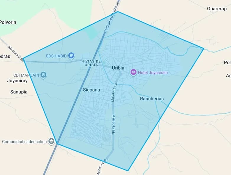 Captura de mapa de referencia del área atendida en Uribia