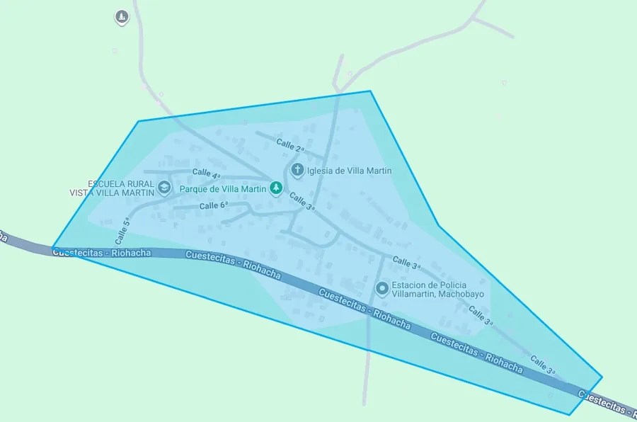 Captura de mapa de referencia del área atendida en Villa Martín
